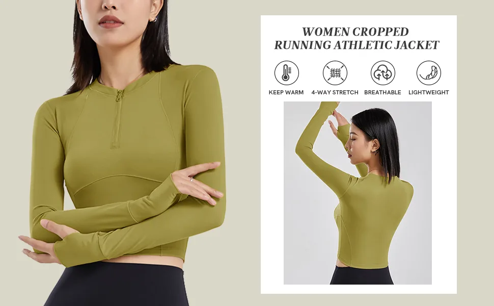 ZHENWEI Women's Cropped Athletic Jackets Half Zip Tight Workout Tops for Women Long Sleeve Black Medium - women half zip workout jacket