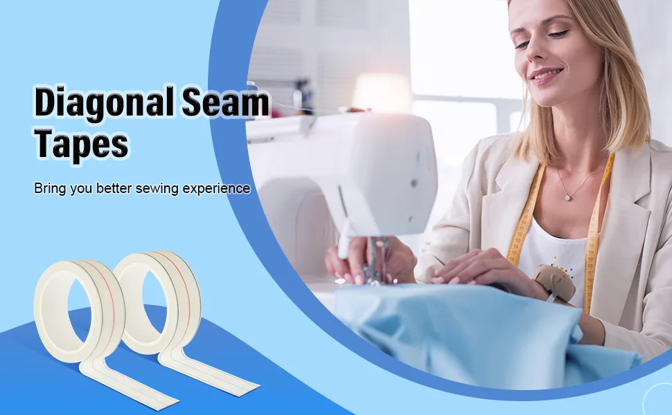Diagonal Seam Tapes Sewing Basting Tape for Sewing Straight Diagonal Seams Instruction Tool (2 Rolls) - product information 1