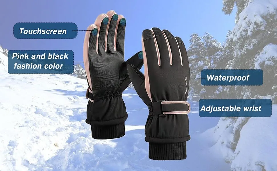 Ottsas Ski Gloves for Women Touchscreen and Waterproof Windproof pink,a - winter gloves