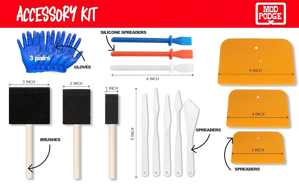 Mod Podge Bundle, 8 Ounce Gloss and Matte Medium Waterproof Sealer, Pixiss Accessory Kit with Foam Brushes, Gloves, Glue Spreaders and More 8oz - Mod Podge