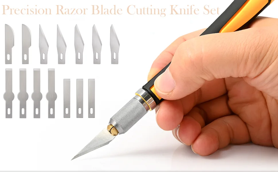 NEWISHTOOL Precision Hobby Knife Utility Exacto Knife Set with Sharp Razor Art Knife Tool for Architecture Modeling, Pumpkin Cutting, Scrapbooking, Wood Working Stencil, Fine Point, Scoring, Chiseling - Hobby Knife Set