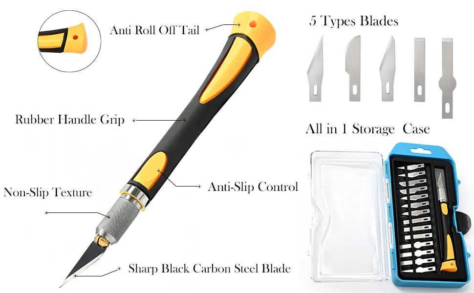 NEWISHTOOL Precision Hobby Knife Utility Exacto Knife Set with Sharp Razor Art Knife Tool for Architecture Modeling, Pumpkin Cutting, Scrapbooking, Wood Working Stencil, Fine Point, Scoring, Chiseling - Precision Cutting Knife Blade Set