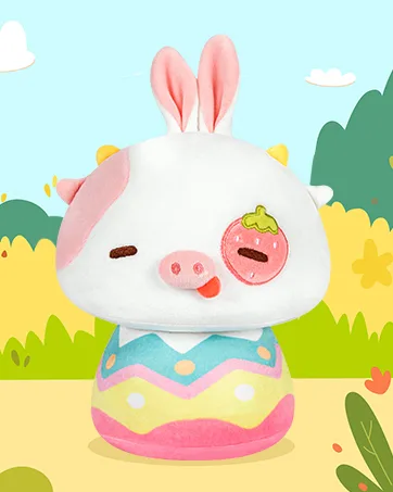 Mewaii Crochet Kit for Beginners, Complete DIY Crochet Kit Animals with Pre-Started Tape Yarn Step-by-Step Video Tutorials for Adults and Kids (Strawberry Cow) - Bunny Ears Cow