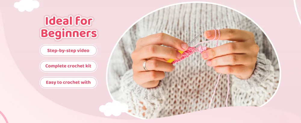 Mewaii Crochet Kit for Beginners, Complete DIY Crochet Kit Animals with Pre-Started Tape Yarn Step-by-Step Video Tutorials for Adults and Kids (Strawberry Cow) - crochet kit for beginners