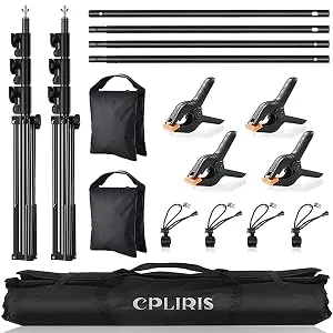 CPLIRIS Backdrop Stand, 8.5x10ft Ajustable Photo Backdrop Stand for Parties, Background Support System for Events with Spring Clamps, Backdrop Clips, Sandbag and Carry Bag 8.5x10ft V2 - 8.5x10ft / 2.6x3m Heavy Duty Backdrop Stand