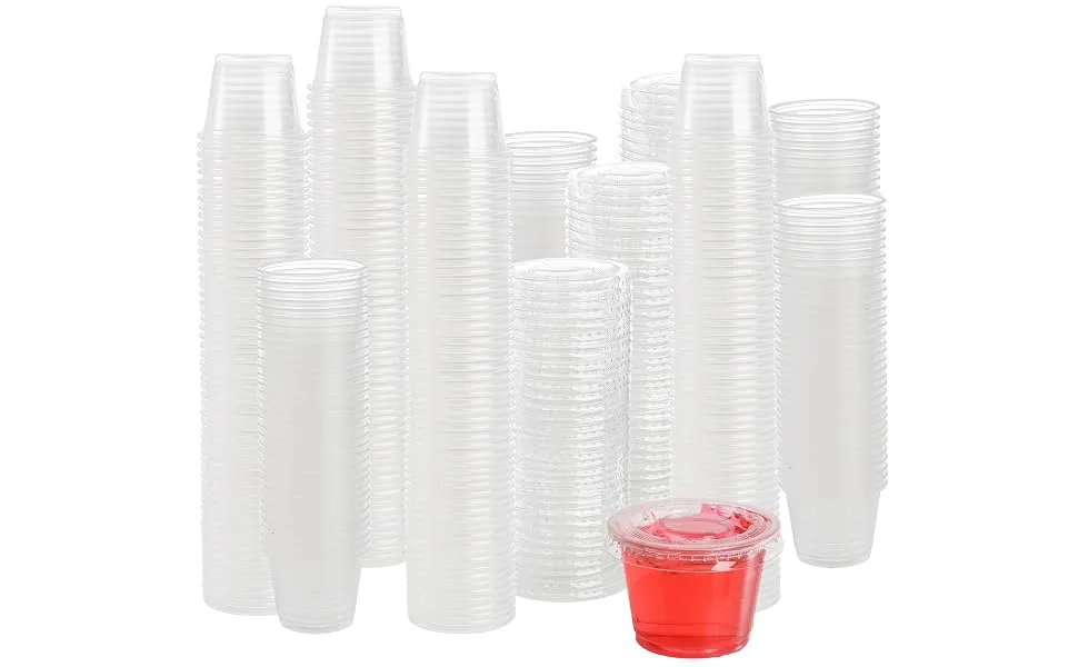 Hedume 600 Sets 1 Oz Disposable Portion Cups with Lids, Clear Jello Shot Cups, Plastic Souffle Portion Cups, Sampling Cups with Lids, Sauce Cups - product information 2