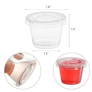 Hedume 600 Sets 1 Oz Disposable Portion Cups with Lids, Clear Jello Shot Cups, Plastic Souffle Portion Cups, Sampling Cups with Lids, Sauce Cups - product information 3