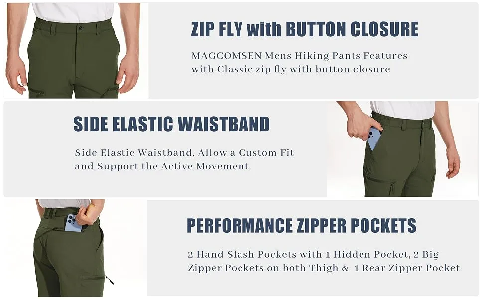 MAGCOMSEN Men's Hiking Pants 6 Pockets,Water Resistant Ripstop Outdoor Pants,Lightweight Quick Dry Fishing Work Pants Black 38 - hiking pants for men