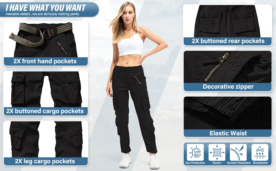 Alfiudad Womens Cargo Pants with Pockets Casual Military Army Hiking Combat Tactical Work Pants Trousers Grey 8 - product information 4