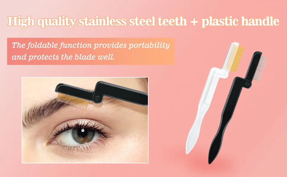 2PCS Folding Eyelash Comb,Eyebrow Comb Metal Teeth, Professional Tool for Define Lash & Brow (Black) - Fold Eyelash Comb