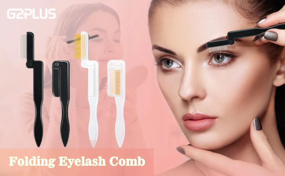 2PCS Folding Eyelash Comb,Eyebrow Comb Metal Teeth, Professional Tool for Define Lash & Brow (Black) - Folding Eyelash Comb