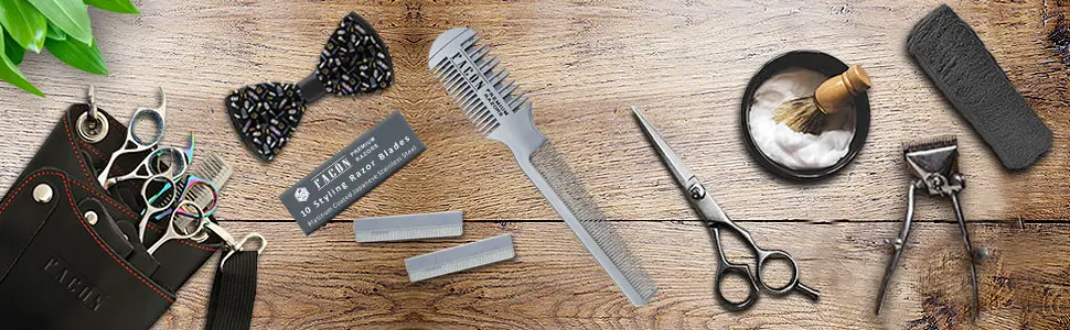 Facn Professional Hair Razor Comb Cutting Styling Thinning Texturizing Double Edge Shaper Razor + 10 Replacement Blades - Razor Comb
