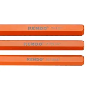 KENDO 3-Pieces Heavy Duty All Purpose Cold Chisel Set - Industrial Grade Octagonal Steel Hand Tools For Carpentry, Metalwork, Woodwork & Masonry - Sizes 8", 10", 12" - Roll Up Storage Pouch Included - all purpose