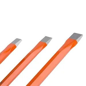 KENDO 3-Pieces Heavy Duty All Purpose Cold Chisel Set - Industrial Grade Octagonal Steel Hand Tools For Carpentry, Metalwork, Woodwork & Masonry - Sizes 8", 10", 12" - Roll Up Storage Pouch Included - Safety