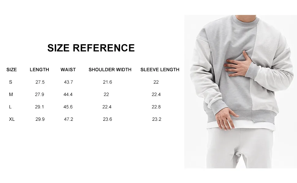 Surenow Mens Patchwork Crewneck Sweatshirt Long-Sleeve Lightweight Terry Sweatshirt Casual Workout Pullover Shirt Tops Grey Medium - product information 15