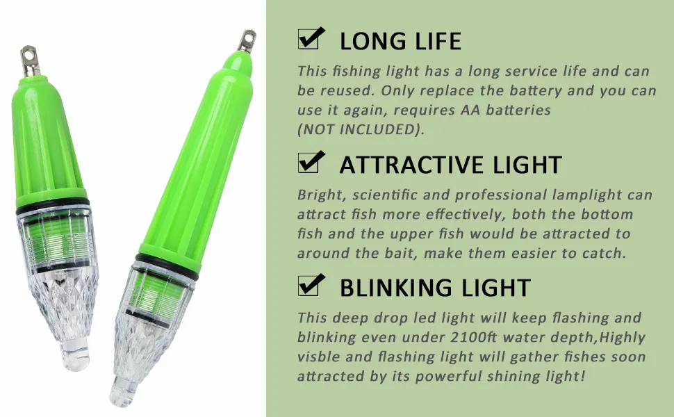 Underwater Fishing Light, Deep Drop LED Underwater Light Waterproof Fish Lamp Bass Lure Bait Attracting Light Green 3pcs-17cm - Underwater Fishing Light