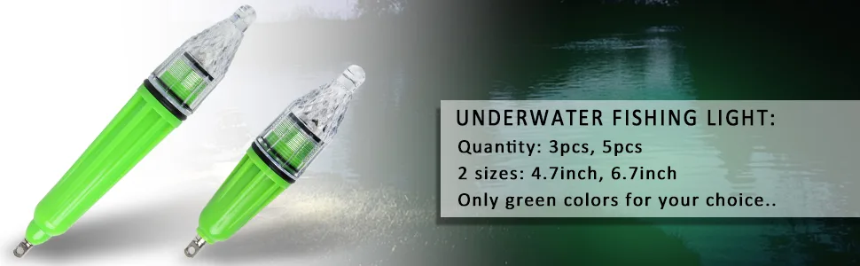 Underwater Fishing Light, Deep Drop LED Underwater Light Waterproof Fish Lamp Bass Lure Bait Attracting Light Green 3pcs-17cm - Underwater Fishing Light