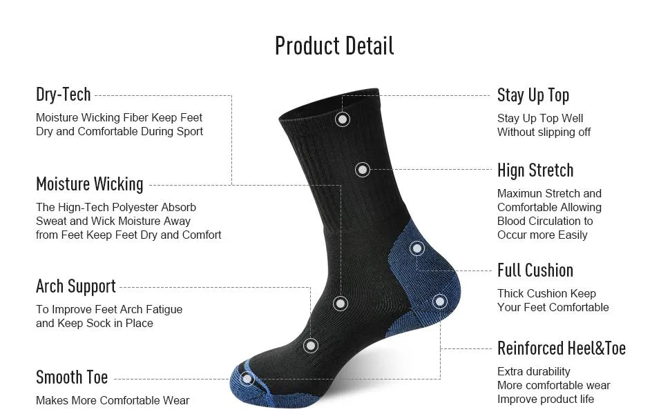 ECOEY Men's Work Boots Athletic Running Crew Socks, Dry-Tech Moisture Wicking Heavy Cushion 8 Pairs White 12-15 - daily work, running socks, Ecoey, Moisture wicking, sport socks