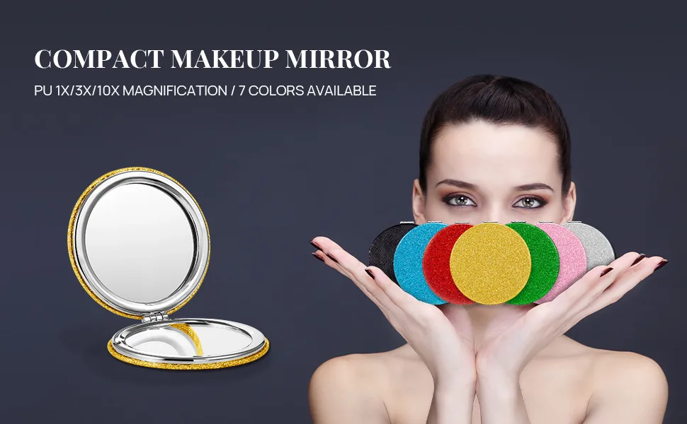 OMIRO 1X/10X Magnifying Compact Mirror with PU Leather, Ultra-Portable for Purses and Travel, Round Black Black 1X/10X - compact make up mirror