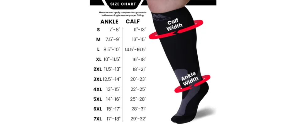 Mojo Compression Socks Unisex Wide Calf Compression Socks, Plus Size Compression Socks (20-30mmHg) for Varicose Veins, Wide Calves - Compression Stockings, 7 Colors, 10 Sizes 4X-Large Black - mojo compression socks wide calf compression stocking size chart plus size