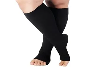 Mojo Compression Socks Unisex Wide Calf Compression Socks, Plus Size Compression Socks (20-30mmHg) for Varicose Veins, Wide Calves - Compression Stockings, 7 Colors, 10 Sizes 4X-Large Black - open toe wide calf compression socks for women and men