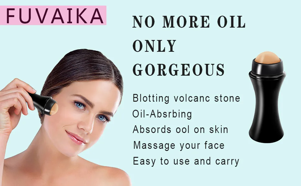 Oil Absorbing Volcanic Roller with a replaceable Volcanic Ball, reusable portable oil control roller, instant effect removes excess shine (White) - Made of volcanic stone, this facial roller instantly absorbs excess oil.