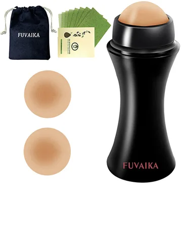 Oil Absorbing Volcanic Roller with a replaceable Volcanic Ball, reusable portable oil control roller, instant effect removes excess shine (White) - oil absorbing roller