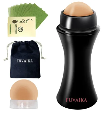Oil Absorbing Volcanic Roller with a replaceable Volcanic Ball, reusable portable oil control roller, instant effect removes excess shine (White) - oil absorbing roller