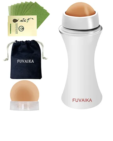 Oil Absorbing Volcanic Roller with a replaceable Volcanic Ball, reusable portable oil control roller, instant effect removes excess shine (White) - oil absorbing roller for face