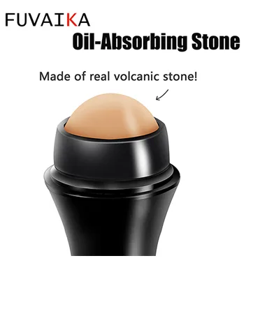 Oil Absorbing Volcanic Roller with a replaceable Volcanic Ball, reusable portable oil control roller, instant effect removes excess shine (White) - oil control on the go