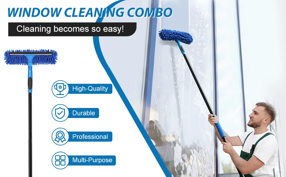 VITEVER Professional Window Squeegee Cleaner Tool with Extension Pole | 2-in-1 Window Squeegee with Scrubber Cleaning Kit - product information 1