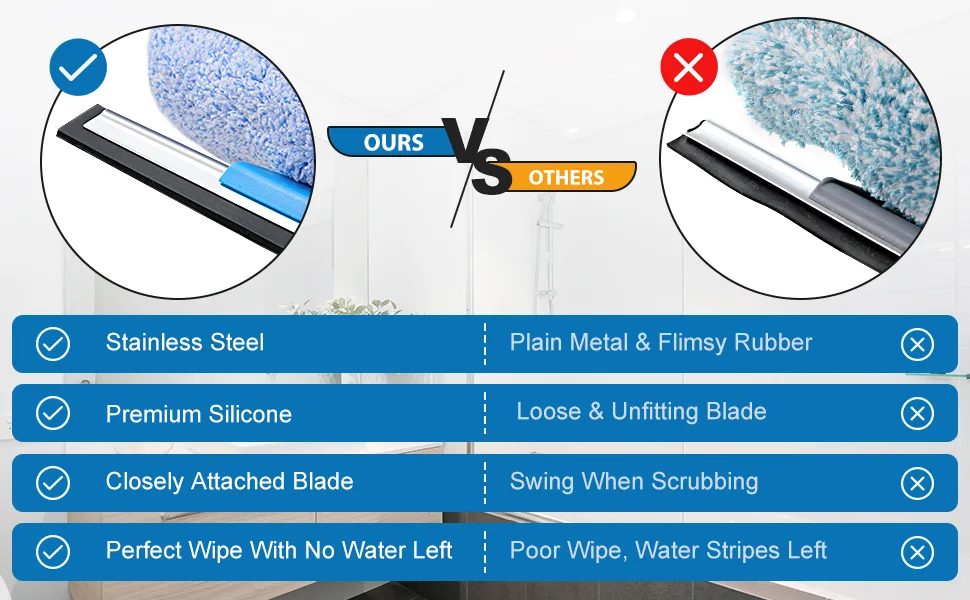 VITEVER Professional Window Squeegee Cleaner Tool with Extension Pole | 2-in-1 Window Squeegee with Scrubber Cleaning Kit - product information 2