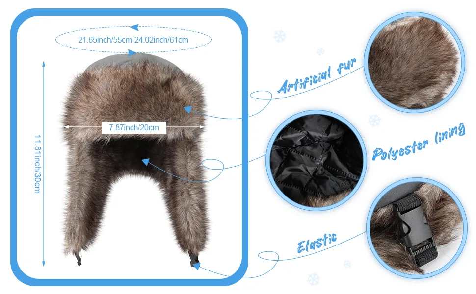3 Pieces Russian Trapper Ushanka Hats for Men Women Winter Bomber Eskimo Warm Windproof Hats with Ear Flaps Classic Style - product information 2