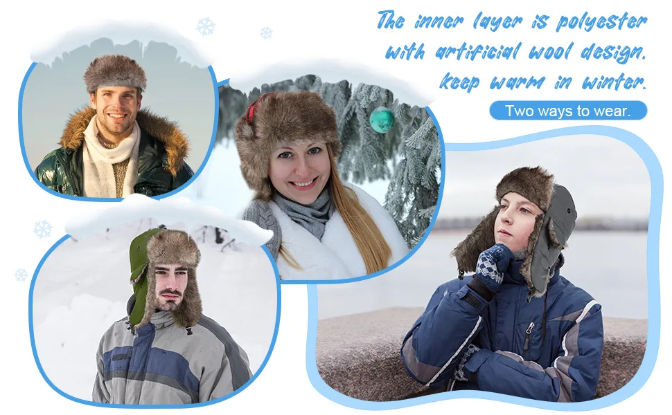 3 Pieces Russian Trapper Ushanka Hats for Men Women Winter Bomber Eskimo Warm Windproof Hats with Ear Flaps Classic Style - product information 4