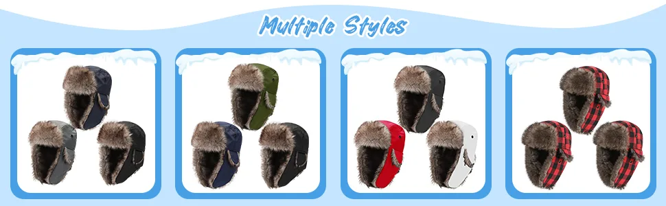 3 Pieces Russian Trapper Ushanka Hats for Men Women Winter Bomber Eskimo Warm Windproof Hats with Ear Flaps Classic Style - product information 5