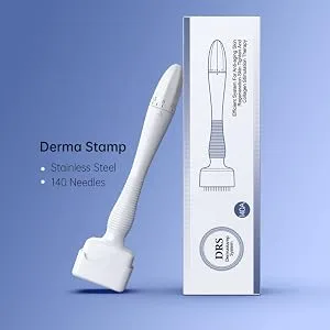 INCELLICE Adjustable Derma Stamp 140 Professional Individual Microneedling Pen for Face Body Hair Beard Growth Home Use Milky-Basic Stamp - Derma Stamp Derma Roller Stamp Dermaroller 140 Tips Stainless Steel Professional Microneedle Stamp