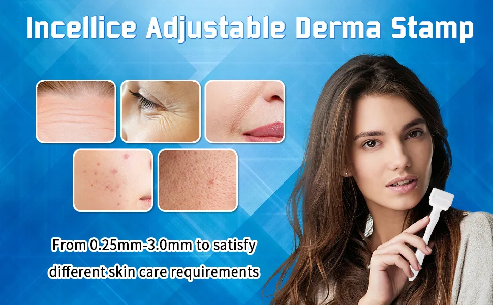 INCELLICE Adjustable Derma Stamp 140 Professional Individual Microneedling Pen for Face Body Hair Beard Growth Home Use Milky-Basic Stamp - product information 1