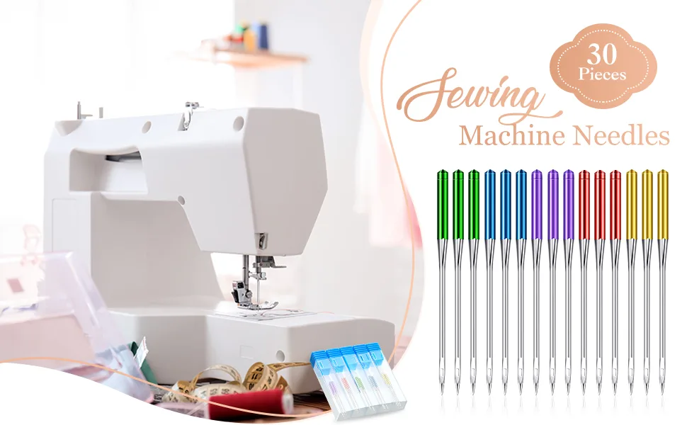30 Pieces Sewing Machine Needles Universal Regular Point Machine Needles for Home Sewing Machine Compatible with Singer, Brother and Old Sewing Machine Bright Color 9, 11, 14, 16, 18 - product information 2