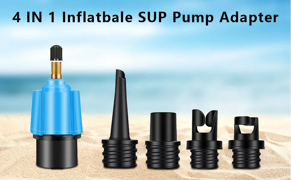 Inflatable SUP Pump Adaptor Air Pump Converter with 4 Standards Conventional Air Valve Attachment for Inflatable Boat, Stand Up Paddle Board,Kayak Dinghy, Inflatable Bed Blue - paddle board pump