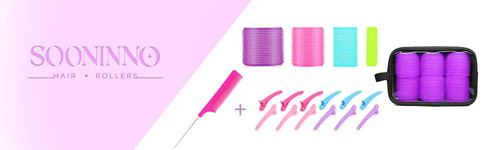 Hair Rollers Curlers Set 38 Pcs, Perfect for Long Medium Short Hair with 4 Sizes Self Grip Velcro Rollers Heatless Styling Tools, with Large Cosmetic Bag, Duckbill Clips - hair rollers curlers for long velcro styling tools & appliances for short heatless for medium hair