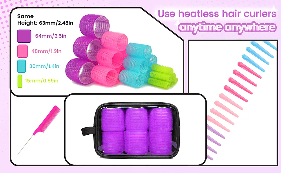 Hair Rollers Curlers Set 38 Pcs, Perfect for Long Medium Short Hair with 4 Sizes Self Grip Velcro Rollers Heatless Styling Tools, with Large Cosmetic Bag, Duckbill Clips - hair rollers curlers for long velcro styling tools & appliances for short heatless for medium hair