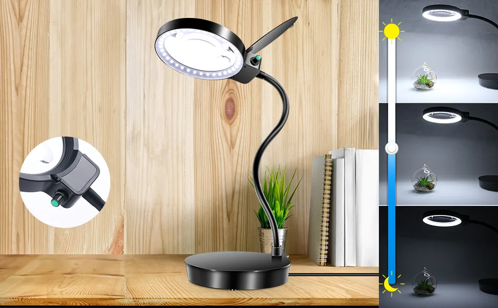 10X Magnifying Glass with Light and Stand, Desktop Hands Free Magnifier, Lighted Magnifying Glass for Close Work Reading Hobbies Crafts Repair - light with magnifying glass