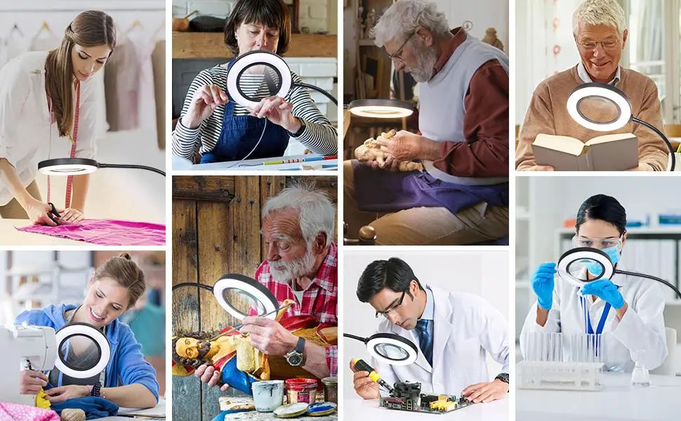 10X Magnifying Glass with Light and Stand, Desktop Hands Free Magnifier, Lighted Magnifying Glass for Close Work Reading Hobbies Crafts Repair - Magnifying Glass with Light and Stand