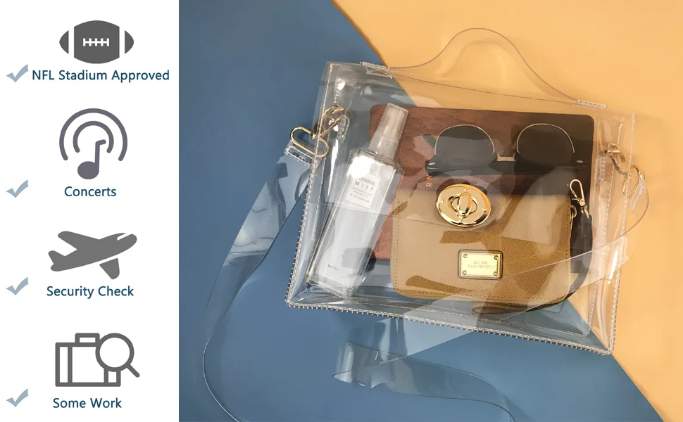 Clear Bag with Turn Lock Closure Women's Cross Body Handbags Stadium Approved Black - stadium policy clear bag