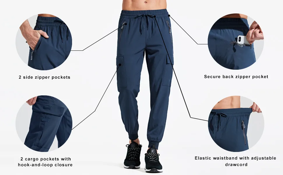 Libin Men's Lightweight Joggers Quick Dry Cargo Hiking Pants Track Running Workout Athletic Travel Golf Casual Outdoor Pants Black Medium - DETAILS