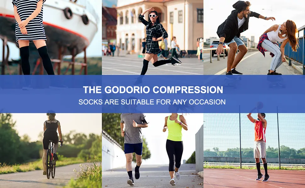 GODORIO Closed Toe Compression Socks for Women & Men Circulation 20-32mmHg Knee High, Best for Running, Nursing, Hiking Beige M - product information 15