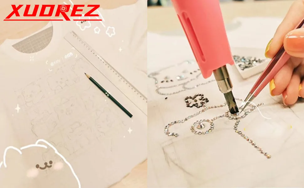 Hotfix Rhinestone Applicator, 7 in 1 Professional Iron-on DIY Hot Fix Tool Rhinestone Setter Applicator Wand Crystal Gem Tool Kit with 7 Different Sizes Tips, Support Stand (Pink) - product information 2
