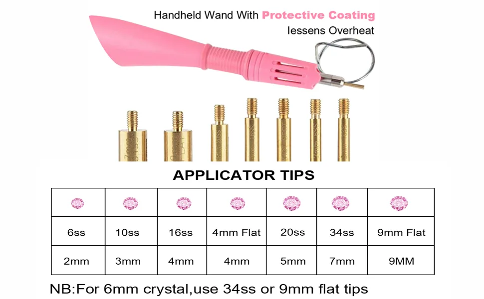 Hotfix Rhinestone Applicator, 7 in 1 Professional Iron-on DIY Hot Fix Tool Rhinestone Setter Applicator Wand Crystal Gem Tool Kit with 7 Different Sizes Tips, Support Stand (Pink) - product information 3