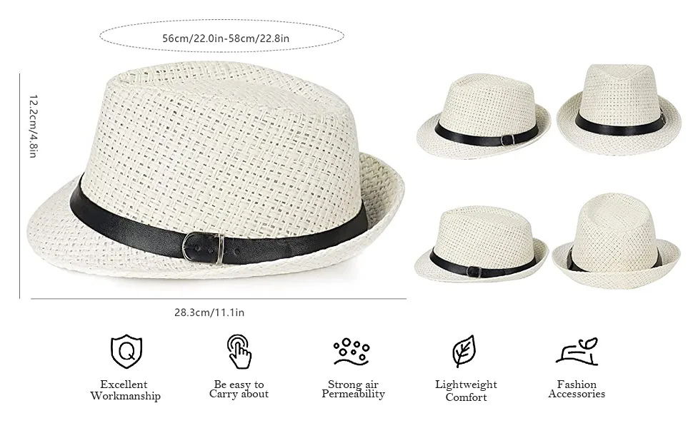 FADACHY Summer Straw Fedora Hat Short Brim Panama Sun Hat Trilby Beach Hat for Men & Women Medium A-khaki-01 - fedora sun hat beach hat panama hat summer fedora hat straw hat trilby hat