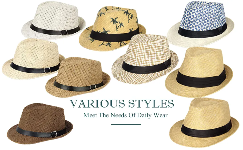 FADACHY Summer Straw Fedora Hat Short Brim Panama Sun Hat Trilby Beach Hat for Men & Women Medium A-khaki-01 - fedora sun hat beach hat panama hat summer fedora hat straw hat trilby hat